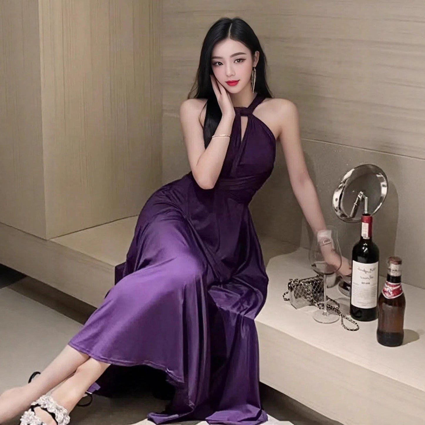 More Than Multiple Wear Rope Cross Backless Bandage One-piece Dress Women