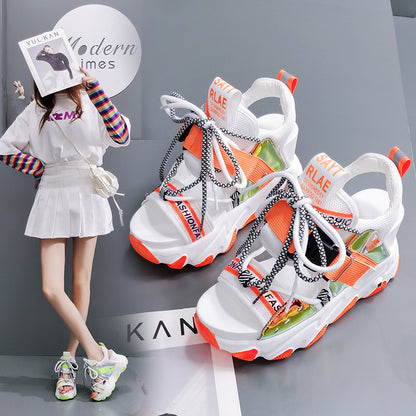 Women Chunky Platform Sandals Designers New Brand Summer Beach Casual Shoes Woman Lace Up Wedges 9CM Fashion Sandal Ladies