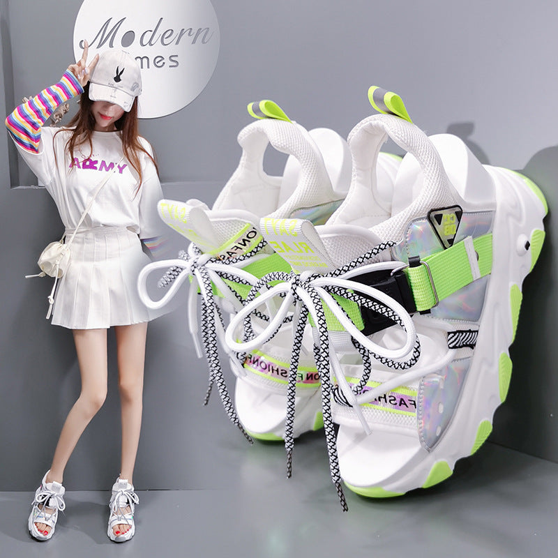 Women Chunky Platform Sandals Designers New Brand Summer Beach Casual Shoes Woman Lace Up Wedges 9CM Fashion Sandal Ladies