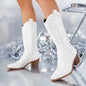 High Heel White Western Cowboy Knight Boots