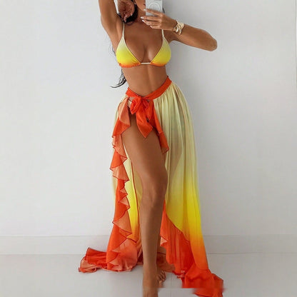 Three-point Sexy Gradient Bikini Tied Lotus Leaf