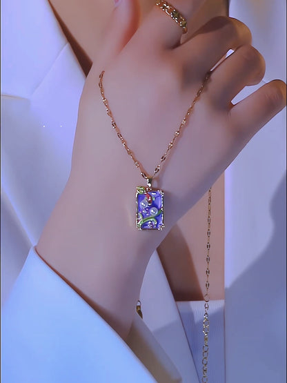 Pendant Vintage Oil Painting Style Flower Series Necklace