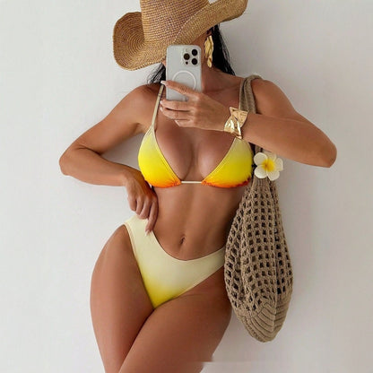 Three-point Sexy Gradient Bikini Tied Lotus Leaf