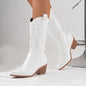 High Heel White Western Cowboy Knight Boots