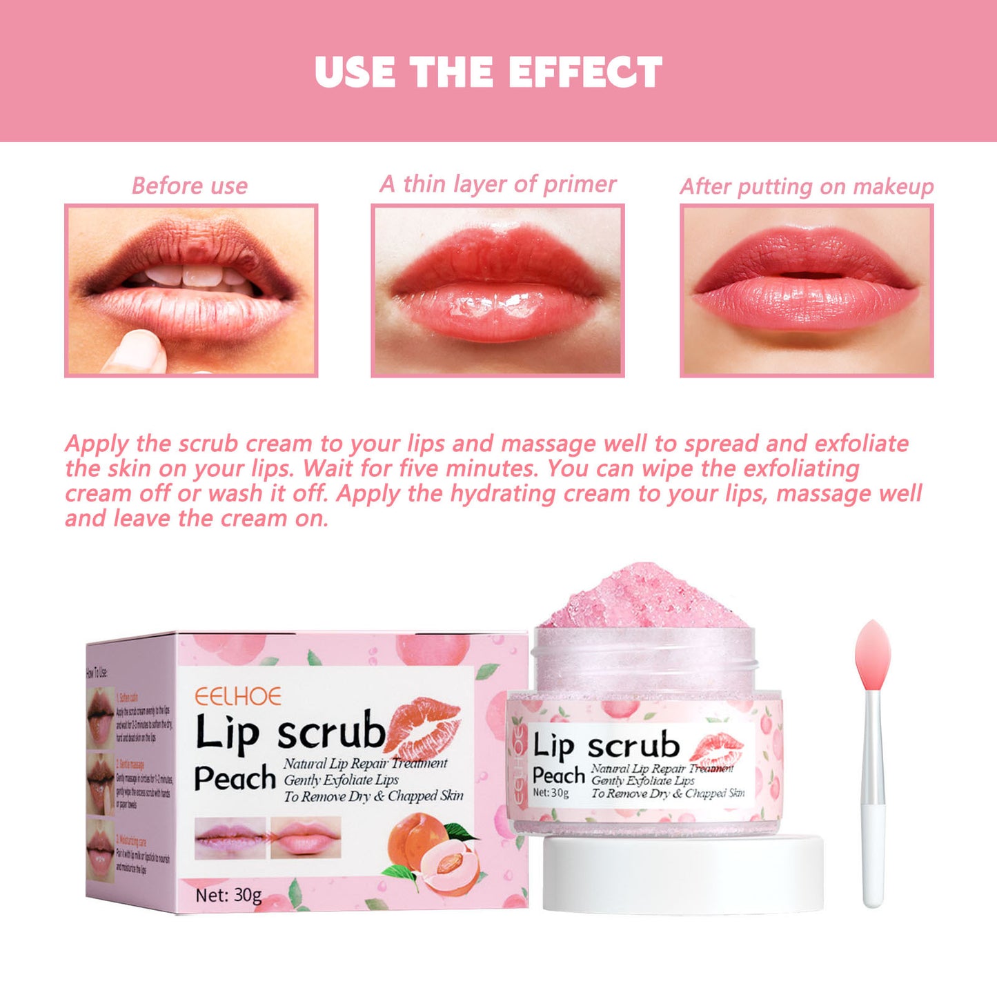 EELHOE Peach Lip Scrub Moisturizing Lip Hydration And Skin Brightening To Improve Dark Corners Of The Mouth