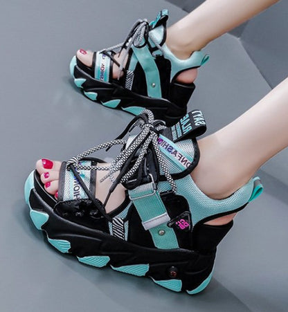 Women Chunky Platform Sandals Designers New Brand Summer Beach Casual Shoes Woman Lace Up Wedges 9CM Fashion Sandal Ladies
