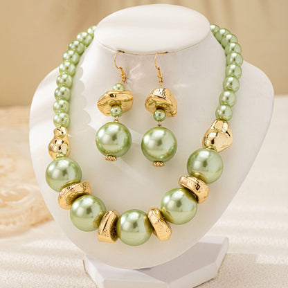 Design Style High Sense Pearl Necklace Ear Stud Three-piece Set For Women