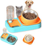 Cat Dog Food And Water Bowl Set Double Food Bowls With Automatic Gravity Water Bottle Raised Slow Feeder Detachable Stainless Steel Bowl 15Tilt Elevated No Spill Dispenser