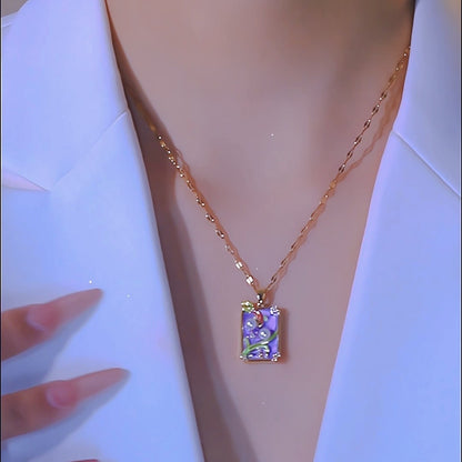Pendant Vintage Oil Painting Style Flower Series Necklace