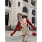 Women's Bow Floral Red Lace Cardigan Coat Lace Skirt